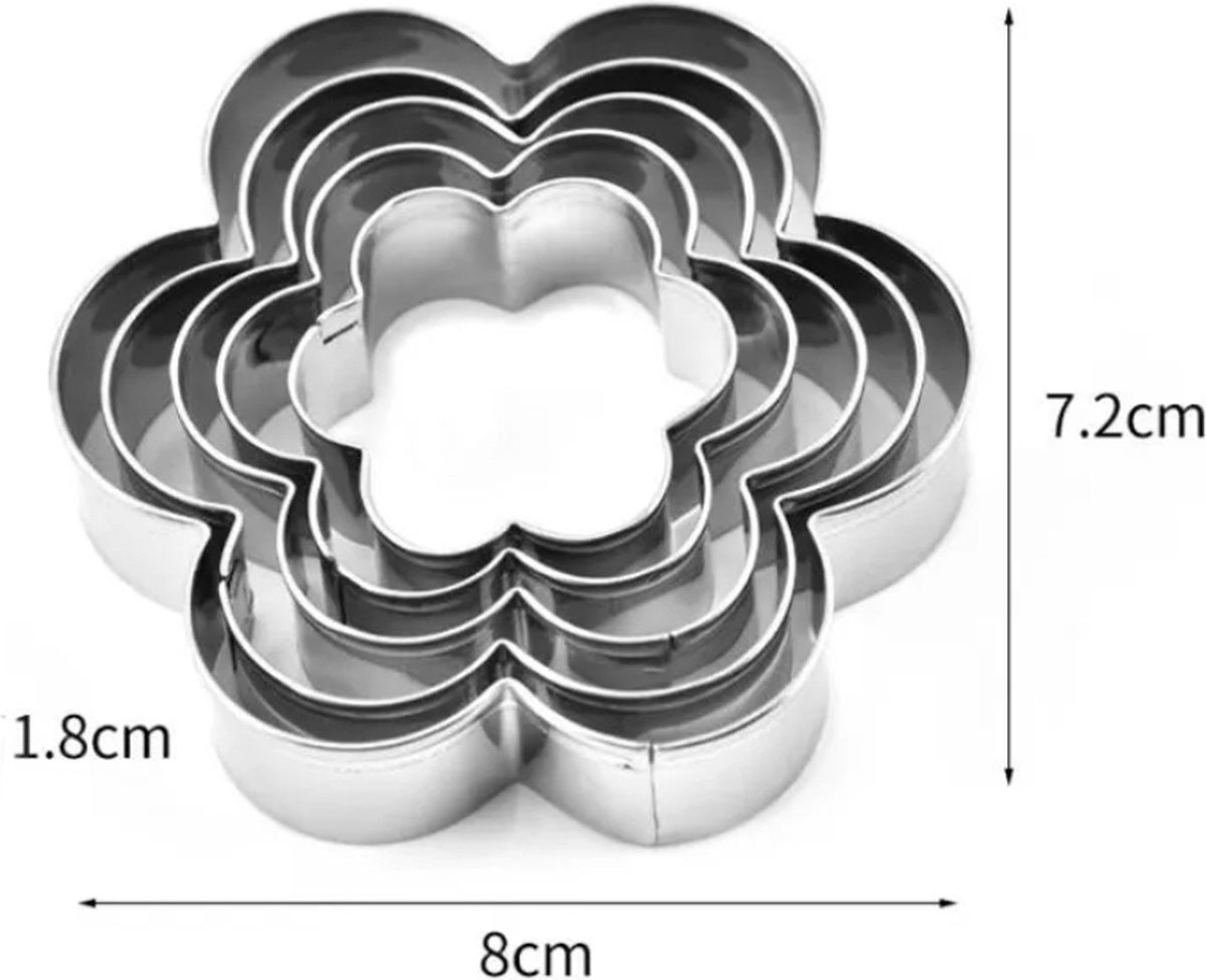 Uitsteekvormen set - 5 Bloemen - 3,5 tot 8CM - Bloemen vormen voor uitsteken Koekjesdeeg, Fondant, Klei etc. RVS - Bloemblaadjes — afbeelding 4