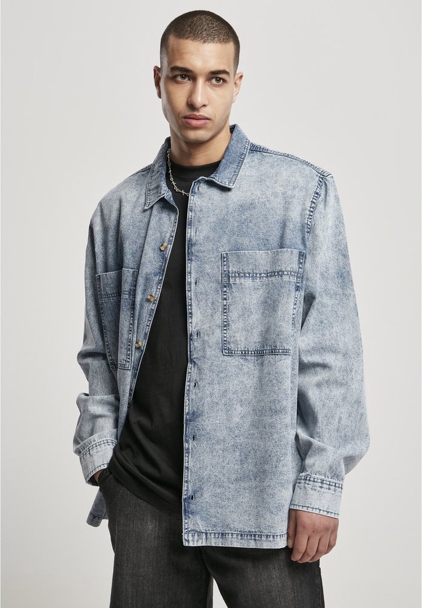 Urban Classics Overhemd -3XL- Oversized light skyblue acid washed Blauw