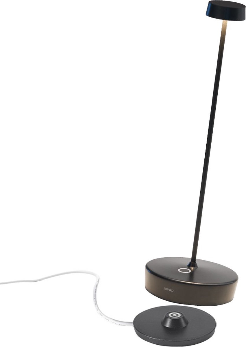 Zafferano Swap Tafellamp - Oplaadbare Buitenlamp Zwart - IP65 Spatwaterdicht - Bureaulamp Snoerloos - Dimbare LED Lamp - Tuinlamp met Draadloos Oplaadstation - 32,5 cm x Ø 10cm