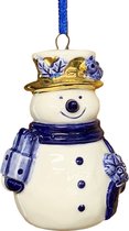 Kerstboom hanger Hollands sneeuwman in Delftsblauw met gouden hoed