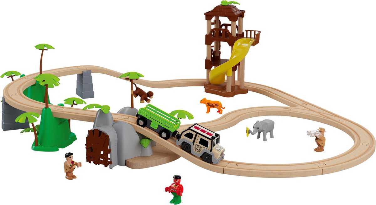Houten treinbaan - Jungle - Incl. elektrische safari-truck - Playtive - Treinbaan - Hout - Treinbaanset - VI Online Products