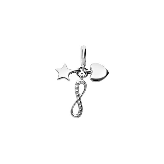 Lucardi Dames Zilveren bedel hart, ster en infinity - Hanger - 925 Zilver - Zilverkleurig