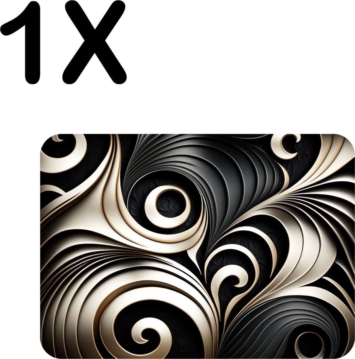 BWK Stevige Placemat - Zwart met Witte Spiral - Set van 1 Placemats - 40x30 cm - 1 mm dik Polystyreen - Afneembaar