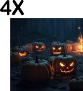BWK Textiele Placemat - Spooky Pompoenen Halloween - Set van 4 Placemats - 50x50 cm - Polyester Stof - Afneembaar