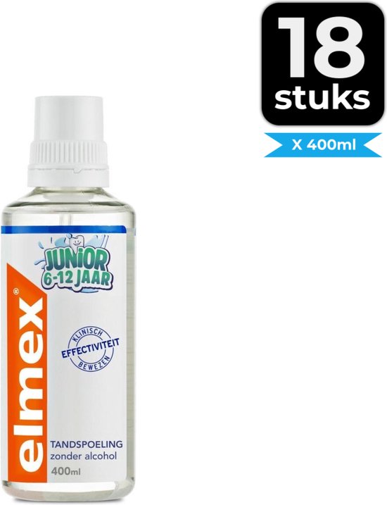 Elmex Junior Tandspoeling met Aminfluoride 6-12 Jaar 400 ml - Voordeelverpakking 18 stuks