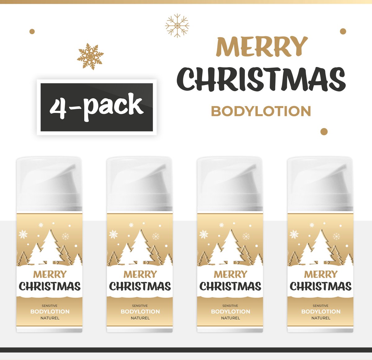 Goedkoopste Bodylotion Merry Christmas - 4-Pack - 100 ml - 400 gram | Naturel - Cadeau - Kerst - Kerstpakket - Kerstgeschenk - Klein Kerstcadeautje - Kerstpakketten - Christmas Gift - Fijne Kerstdagen - Cadeautje - Feestdagen - Goud