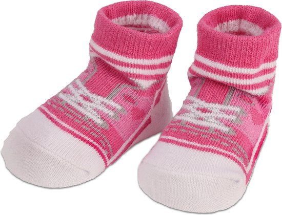 BRUBAKER 4 Paar Babysokken voor Meisjes 0-12 Maanden - Babyshower - Cadeau - Baby Geschenkset voor Pasgeborenen in Geschenkverpakking met Strik - Leuke Sneaker Roze — afbeelding 3