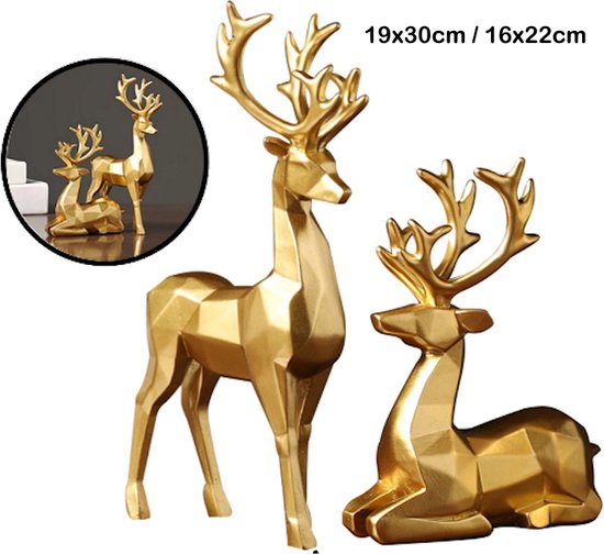 Levabe - Figurines rennes de Noël nordique - Cerf - décoration salon - doré - décoration - décoration dorée - Set