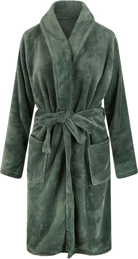 Relax Company - Unisex badjas fleece - sjaalkraag - Groen - maat L/XL