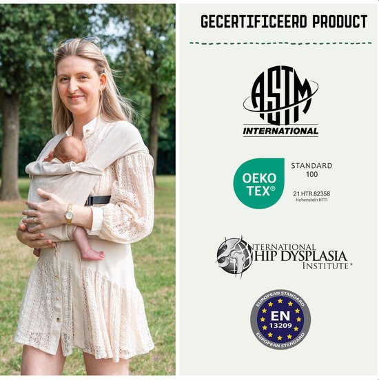 ByKay Draagzak Tiny Click Carrier - Ergonomische Draagzak Newborn newborn tot +/- 1 jaar - Eenvoudig en snel voor pasgeborenen - voor Buik en Heup - Comfortabele Stretch - Rib Almond Sand van BYKAY — afbeelding 4