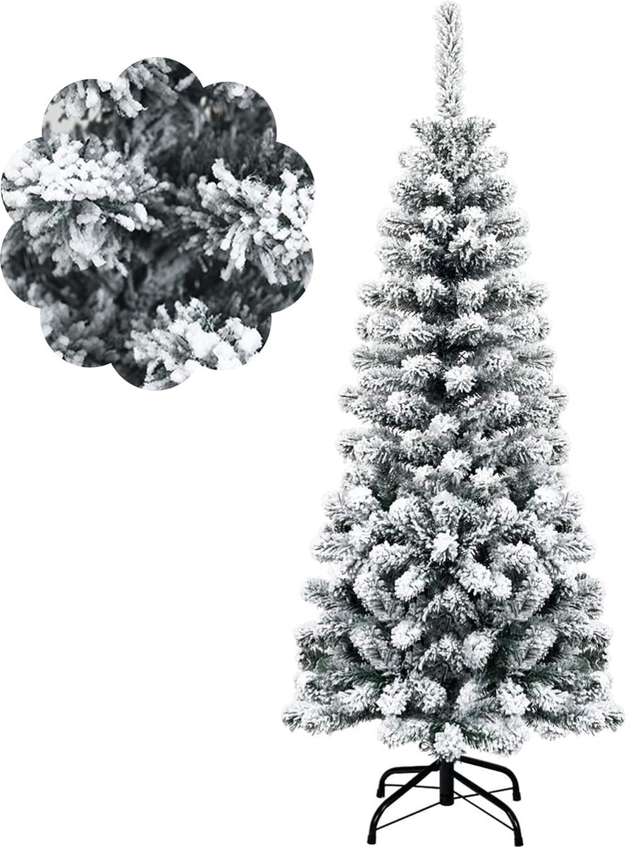 kunstkerstboom met sneeuw, kunstkerstboom met metalen standaard, pvc-naalden, kunstboom, Kerstmis, klapsysteem, groen (135 cm)