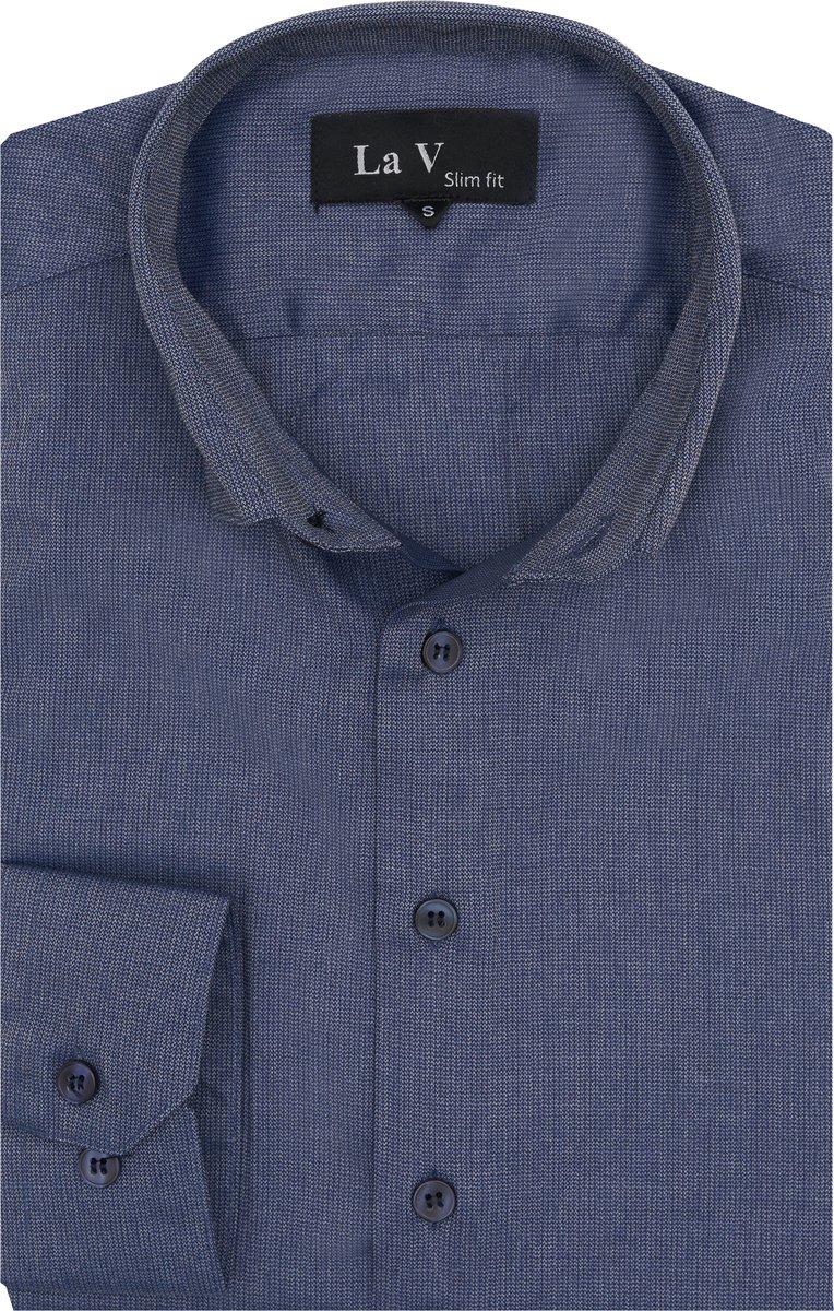 La V heren overhemd slim fit met strijkvrij blauwe jean XXL