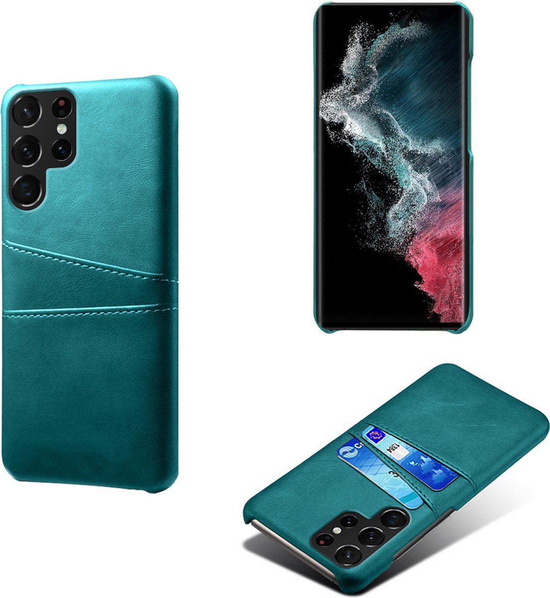 Backcover met Opbergvakjes + PMMA Screenprotector voor Galaxy S23 Ultra _ Groen