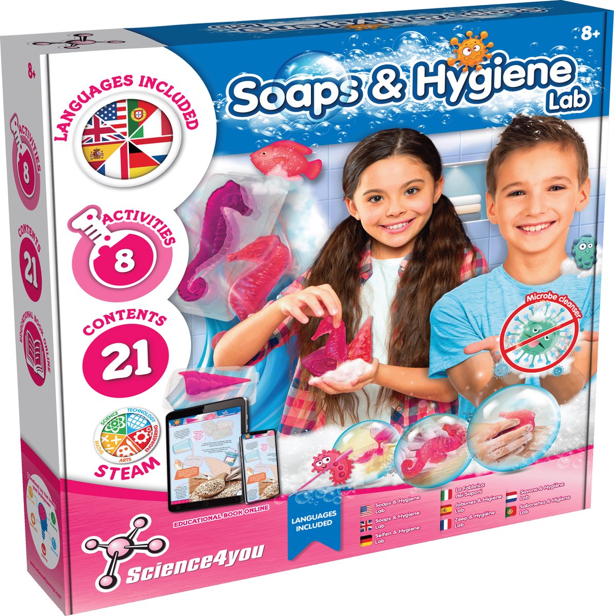 Science4you Soap & Hygiene Lab - Experimenteerset - Zeeplaboratorium voor Kinderen - Maak Zeepjes en voer Wetenschappelijke Experimenten uit - Educatieve Wetenschapsset - 8+ jaar