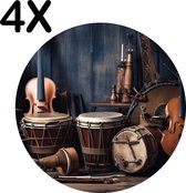 BWK Luxe Ronde Placemat - Vintage Instrumenten - Muziek - Set van 4 Placemats - 50x50 cm - 2 mm dik Vinyl - Anti Slip - Afneembaar
