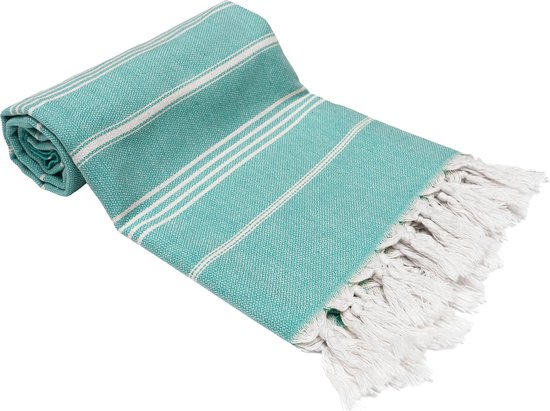 Turquoise Home Organics - Hamamdoek - 100x180 cm - 100% Biologisch Katoen Strandlaken - sauna, hamam, picknicks, reizen handoek - Voorgewassen en Zacht - Turkoois