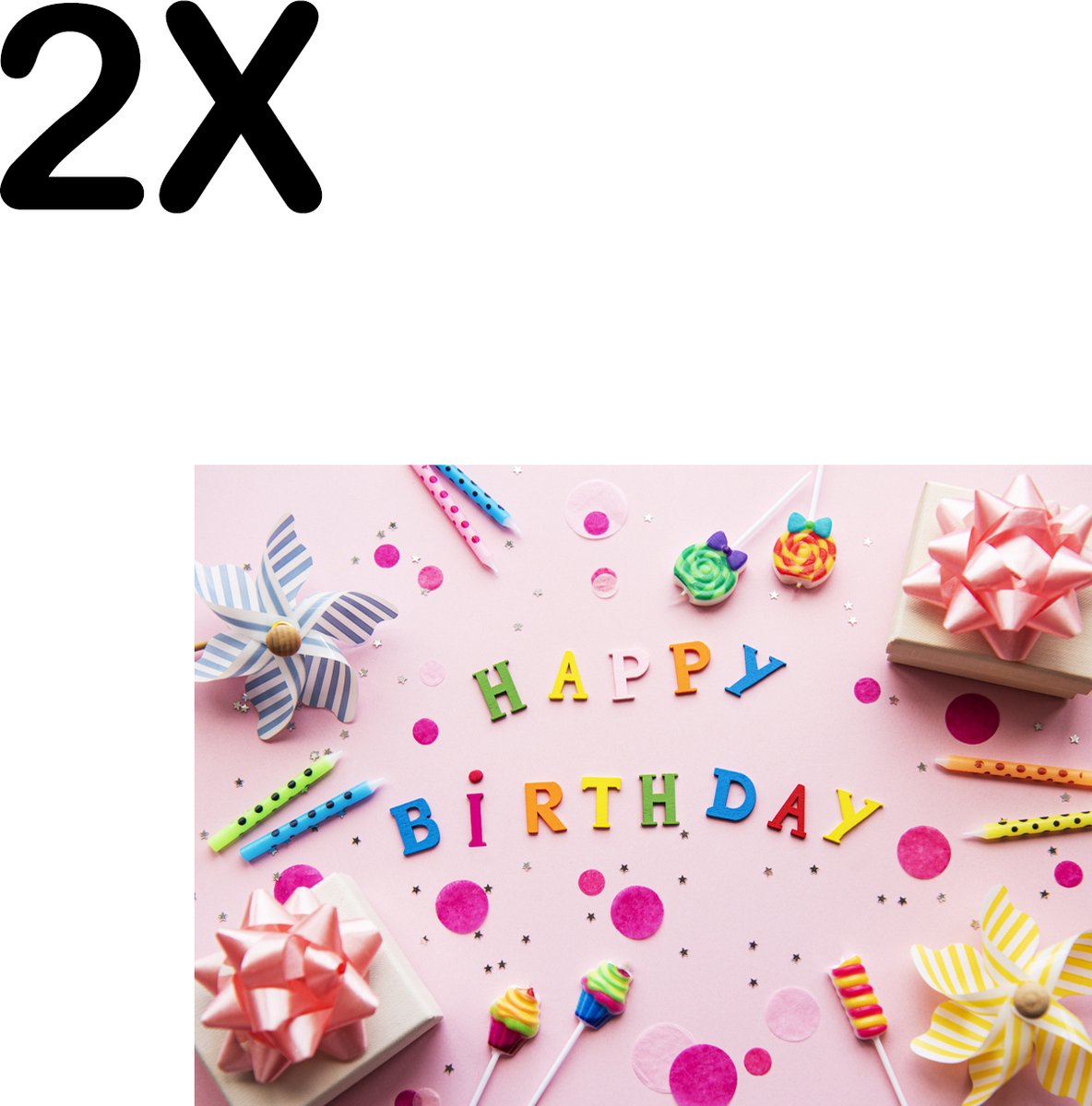 BWK Textiele Placemat - Vrolijke Roze Happy Birthday - Set van 2 Placemats - 35x25 cm - Polyester Stof - Afneembaar