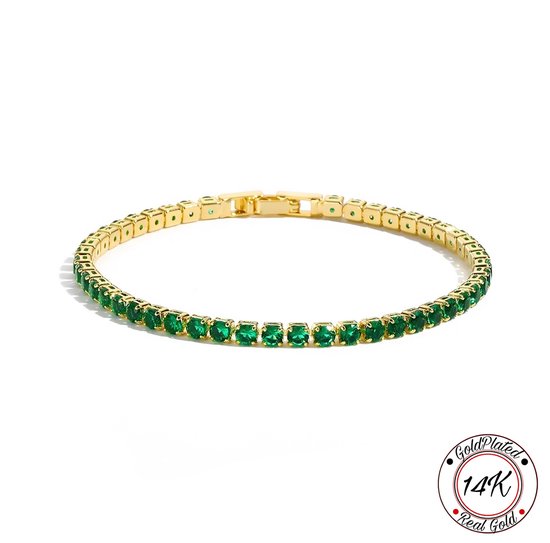 Borasi Tennis Armband Groen | 14K Goldplated | 17 CM | Zirkonia Stenen | Vrouwen Armband | Dames Armband | Cadeau Voor Haar | Elegante Armband | Best Verkochte Sieraden