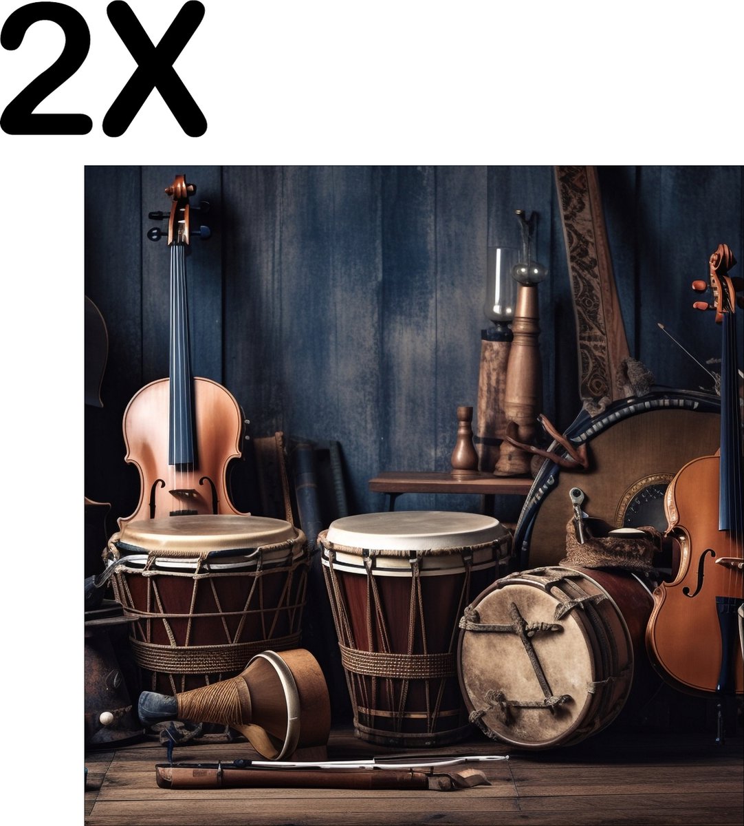 BWK Textiele Placemat - Vintage Instrumenten - Muziek - Set van 2 Placemats - 50x50 cm - Polyester Stof - Afneembaar