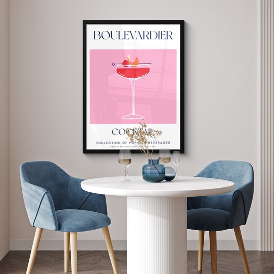 FrameYourWall® - Fotolijst met poster 60x80 cm - Foto in lijst - Cocktail - Boulevardier - Fotokader van hout - Kaders en lijsten - Wissellijst muurposter - Picture frame - Posterlijst - Fotohouder - Cadeau voor haar - Roze muurdecoratie