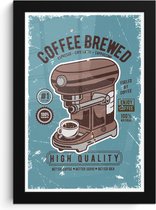 Fotolijst incl. Poster - Koffiezetapparaat - Koffie - Retro - Tekening - 20x30 cm - Posterlijst