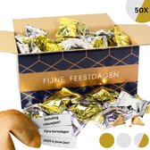 Fortune Cookies - Gelukskoekjes - Feestelijke Verpakking - Uitdeelzakjes - 50 stuks - Goud en Zilver Gemixed