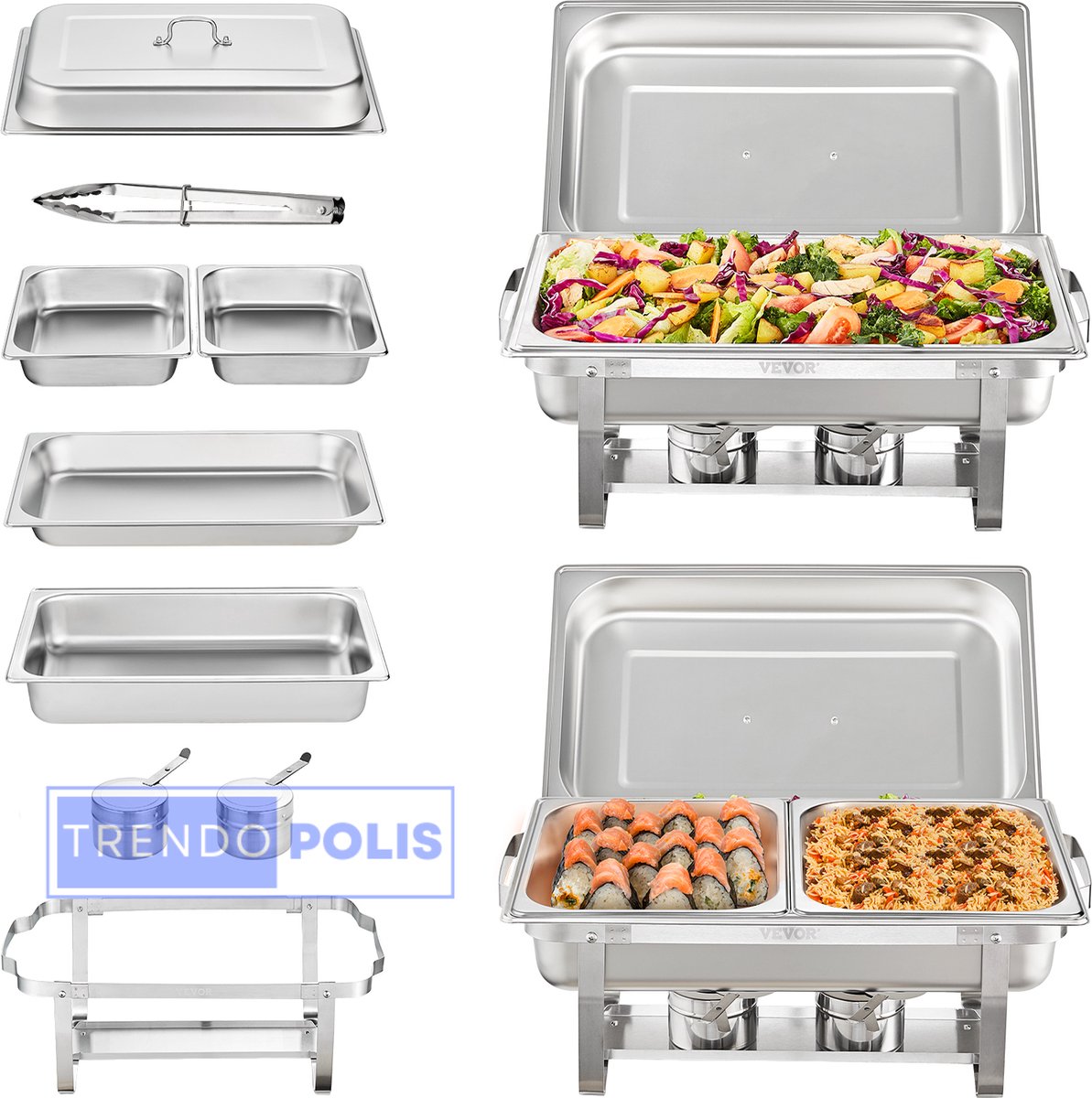 Trendopolis 2 Stuks Commerciële Catering Buffetwarmer - Set van 2 - Houd Gerechten Warm met Eenvoud - Chafing Dish - Chaving Dish