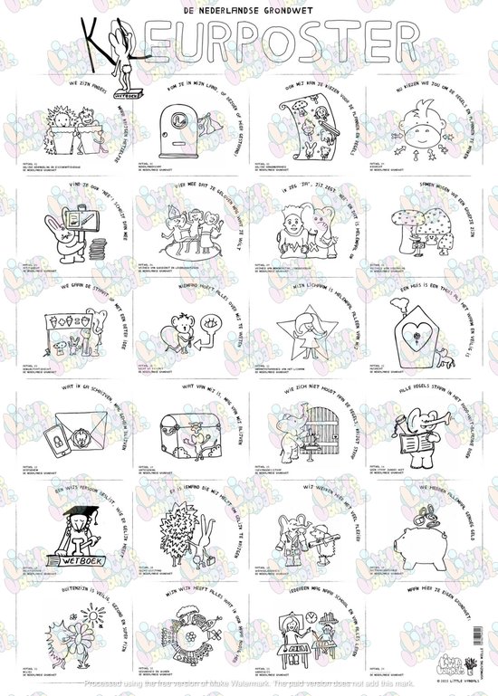 Little Vandals Grondwet - Kleurposter - educatief - leuk - duurzaam - samen kleuren - XL kleurplaat