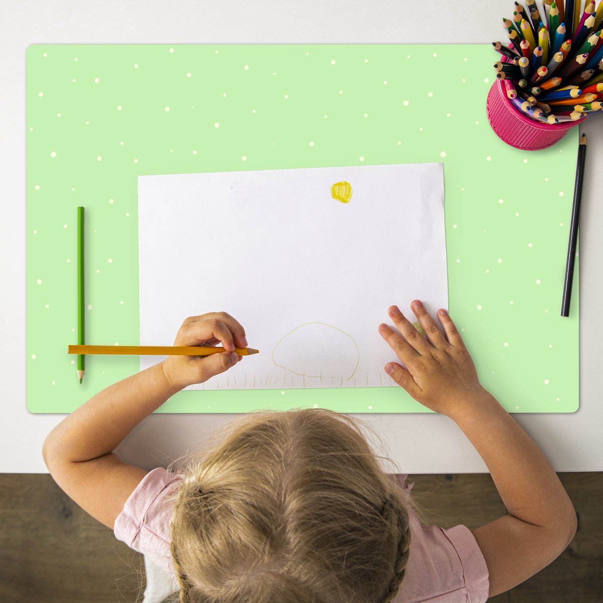 Placemat kinderen 60x40 cm 1 stuk Groene stipjes Grote placemats