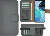 Motorola Moto G54 Hoesje - Bookcase - Moto G54 Hoesje Book Case Wallet Echt Leer Grijs Cover