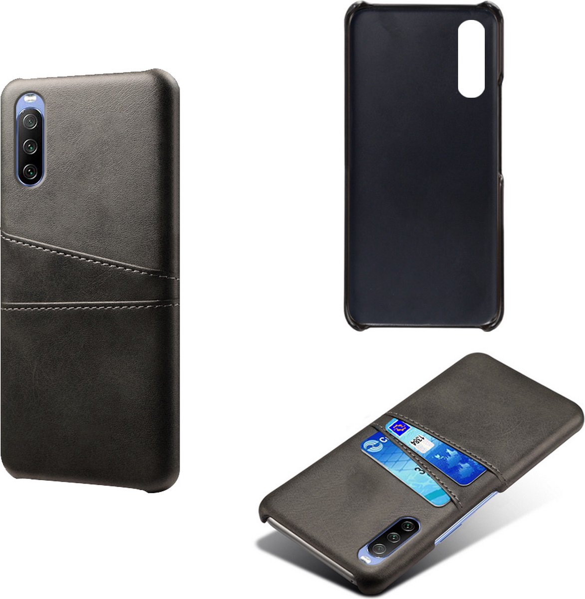 Back Cover met Opbergvakjes + Gehard Glas Screenprotector voor Sony Xperia 10 V _ Zwart