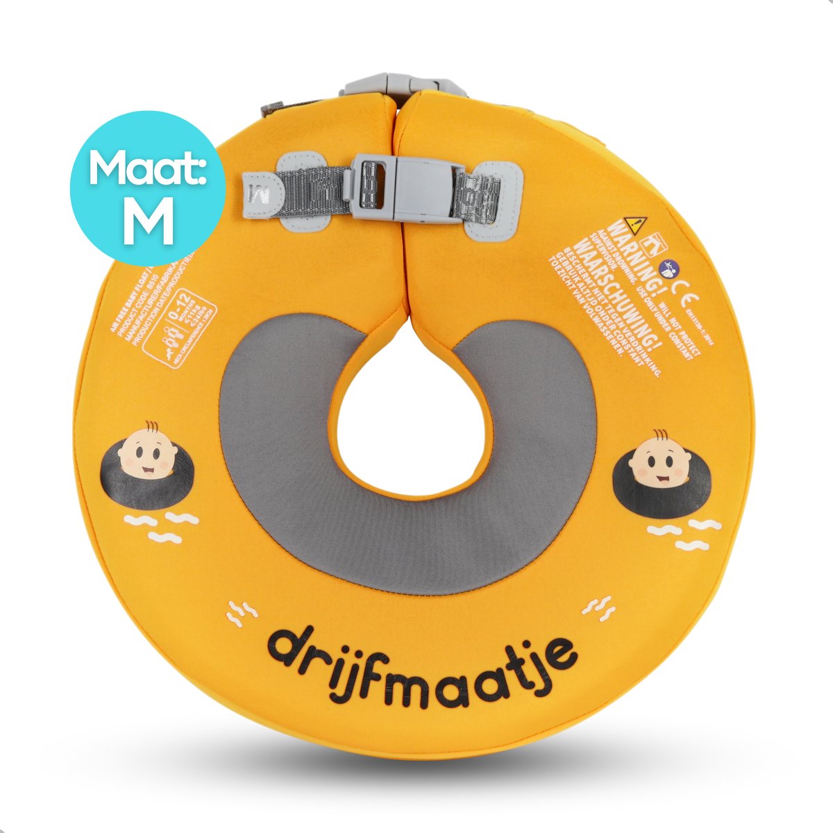 baby zwemband - drijfmaatje Maat M - nekring - baby float - zwemkraag - babyzwemmen - lekvrij - 0-12 maanden - Geel - drijfmaatje.nl