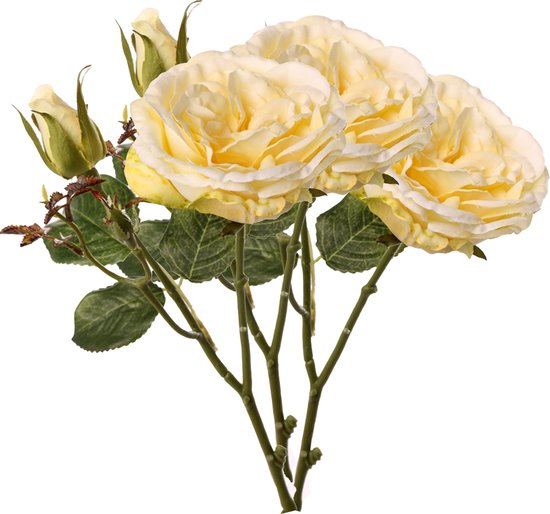 Top Art Kunstbloem roos Little Joy - 3x - geel - 38 cm - kunststof steel - decoratie bloemen