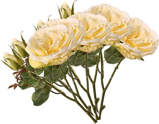 Top Art Kunstbloem roos Little Joy - 5x - geel - 38 cm - kunststof steel - decoratie bloemen