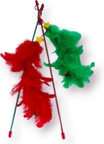 Chonky - Kerstspeeltje Katten - Kerststok - Kattenspeeltje - Belletje - Kerstcadeau - Kerst - Kerstboom - 1x groen en 1x rood - Glitters in stok - Speeltje- Christmas