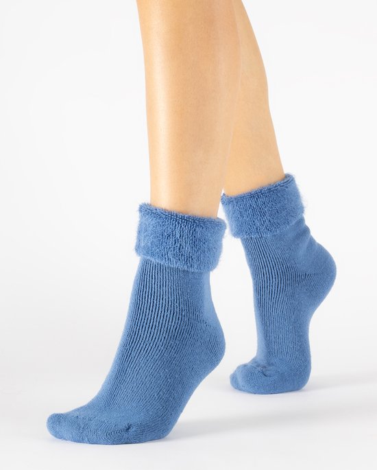 Cette Chaussettes d'hiver pour femme, Angora Touch, chaussettes chaudes, chaussettes douillettes - Blue Serenity - chaussettes de couchage - chaussettes lounge