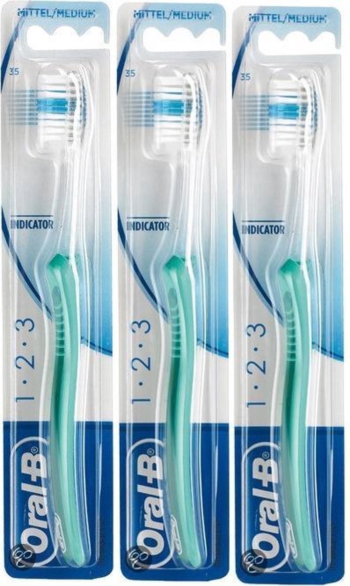 Oral-B - Medium - 1-2-3 Indicator - 35M - Tandenborstel - 3 Stuks - Voordeelverpakking