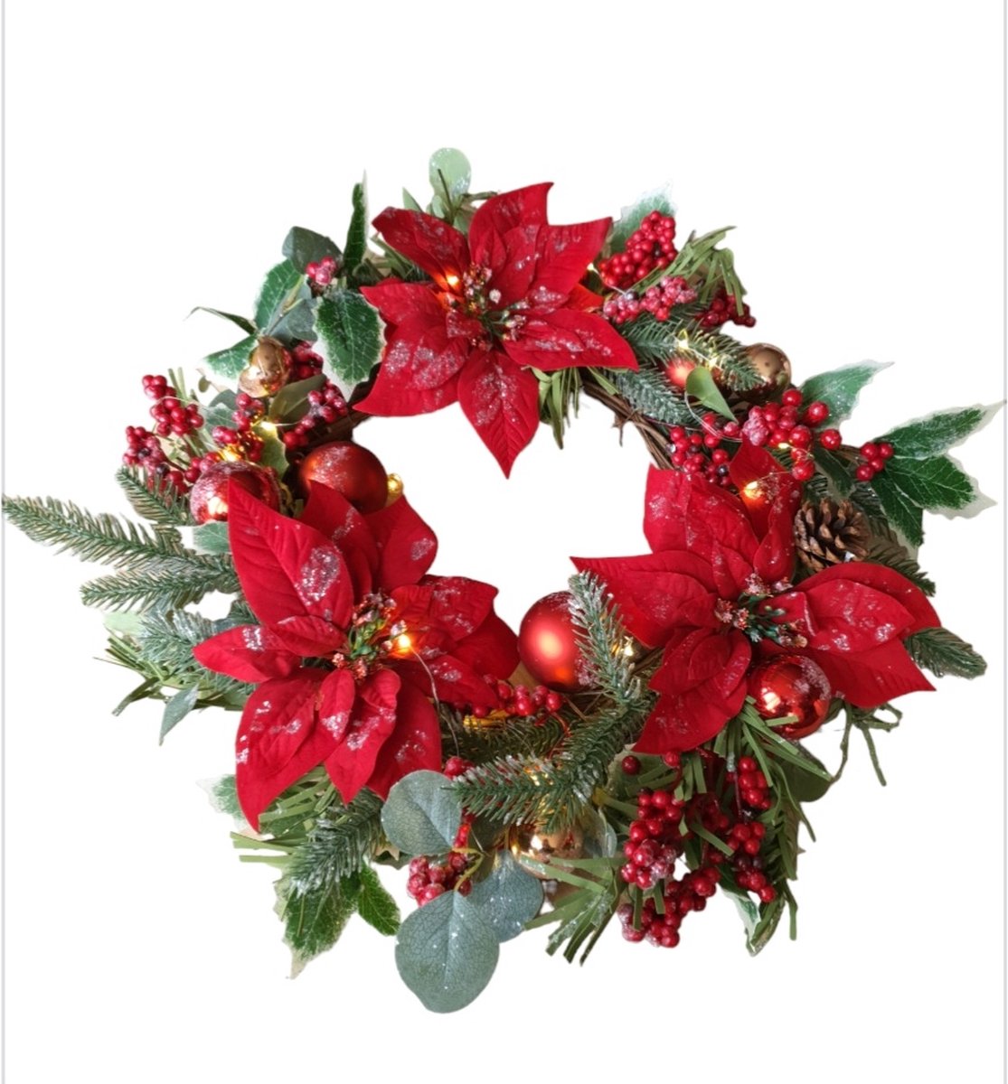 Kerstkrans met verlichting - Groene dennenkrans 40 cm - Voor de voordeur