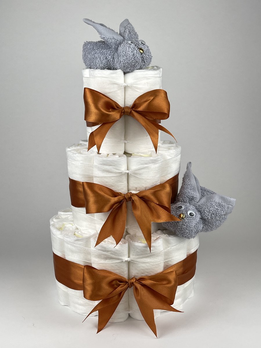 Goedkoopste Chouette-Chouette | Luiertaart Neutraal | Kraamcadeau | Geboorte Jongen Meisje | Babyshower | Konijnen Grijs - Koper