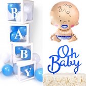27-delige Babyshower set met taart topper, folie ballon en grote ballon blokken met ballonnen - babyshower - ballonblok - babyshower taart topper Oh Baby - ballon