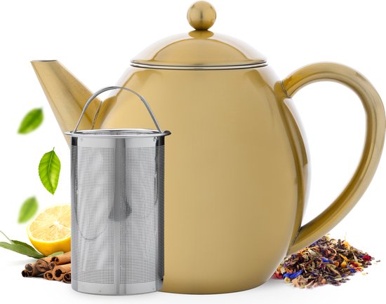 Vaja® Valerie Theepot Goud Met Filter - Thee Pot Dubbelwandig - Theekan & Theehouder - Tea Maker -