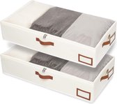 Pakket van 2 Opbergzakken voor onder het bed, Kledingopslag, Opvouwbare Opbergzakken voor Kleding met Doorzichtig Venster voor Dekbedden, Dekens, Kleding, Quilts, 60 x 30 x 15 cm, Beige.