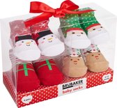 BRUBAKER 4 paar Babysokken voor Jongens en Meisjes 0-12 maanden - Babyshower - Cadeau - Babycadeauset voor pasgeborenen in geschenkverpakking met strik - Kerstsokken sneeuwpop