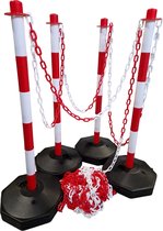 Afzetpalen set – 4 palen incl. 25 meter ketting - Rood/wit - Mexxo
