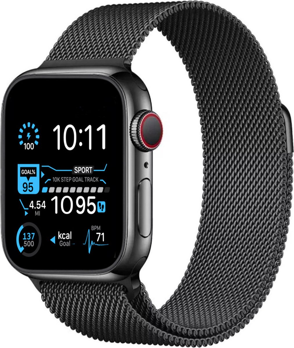 Royal Supplies RF-93 - Smartwatch - Smartwatch Dames - Heren& Kinderen- Screenprotector- Zwart staal