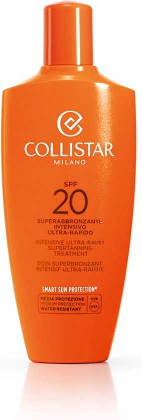 Collistar zonnebrandmelk SPF 20, oranje fles met witte dop.