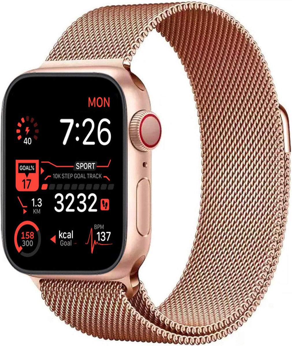 Royal Supplies RF-93 - Smartwatch - Smartwatch Dames - Heren& Kinderen- Screenprotector- Rose goud staal