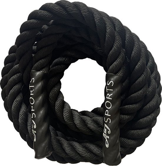 Foto: Aj sports battle rope 12 meter fitness touw soft grip krachttouw 10 kg fitness touw zwart fitness crossfit workout krachttraining