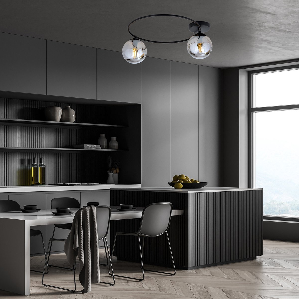 Emibig Stijlvolle plafondlamp zwart met gerookt glas bollen 2x E14 - Perfect voor moderne interieurs