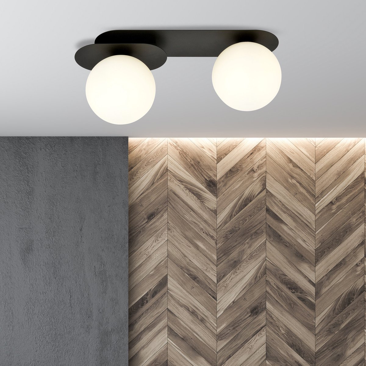 Emibig Randers dubbele ovalen plafondlamp zwart met 2 witte glazen bollen E14 - Perfecte verlichting voor elke ruimte